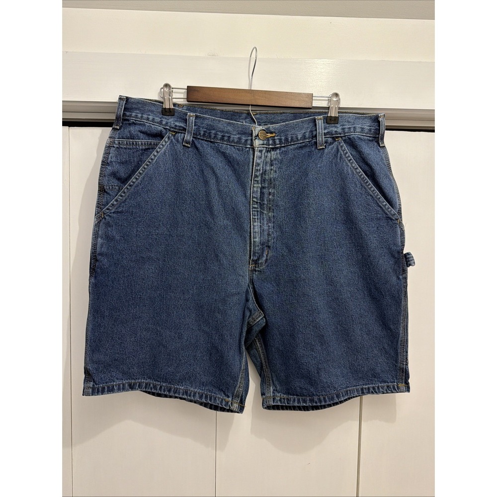 Carhartt B28-DPS Mens Blue Denim Carpenter Shorts Loose Fit Workwear, 39"x8"